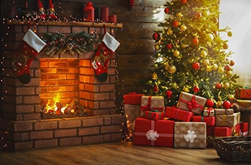 5X3ft Noel Tuğla duvar şöminesi Arka Plan Noel Ağacı Kırmızı Hediye Çorap Noel Zemin Resimleri Aile Noel Partisi Arka