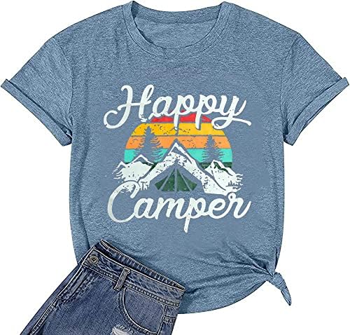 Mutlu Camper T-Shirt Kadın Yürüyüş Dağ Macera Yenilik Egzersiz Komik Söyleyerek Sevimli Grafik Atletik Gömlek