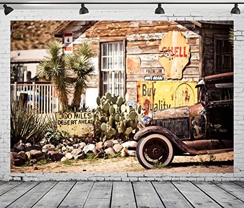 BELECO 20x10ft Kumaş Tarihi Rota 66 Benzin İstasyonu Zemin Hackberry Genel Mağaza Eski Ahşap Ev Klasik Araba Kaktüs