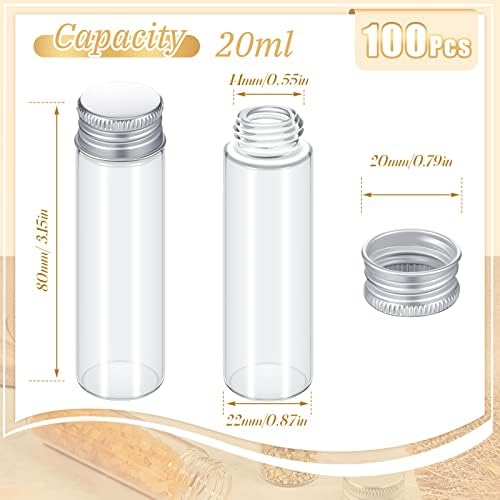 Dıdaey 100 Adet Şişeler Vidalı Şeffaf Mini Cam Şişeler Alüminyum Metal Kapaklı Küçük Kavanozlar Kapaklı Boş Küçük