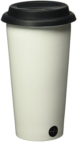 Sagaform Çift Cidarlı Porselen Damla Korumalı Silikon Kapaklı Kupa, Beyaz, 12 Ons