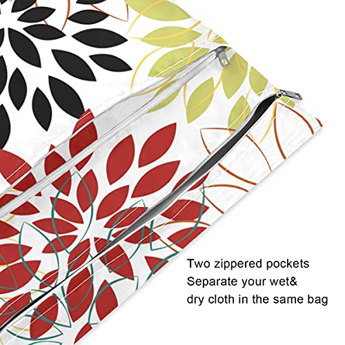 xigua Dahlia çiçek ıslak kuru çanta 2 paket su geçirmez asılı bez Bebek bezi organizatör çantası için iki fermuarlı