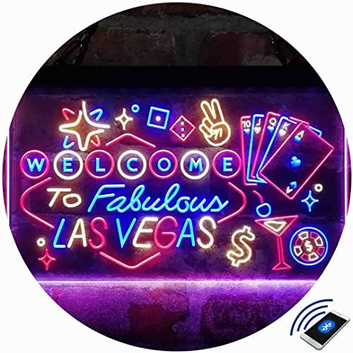 Hoş geldiniz Las Vegas Casino Bira Bar Üç renkli Led Neon Burcu Kırmızı ve Mavi ve Sarı 13x8. 7 İnç st9s32-ı3078-rby