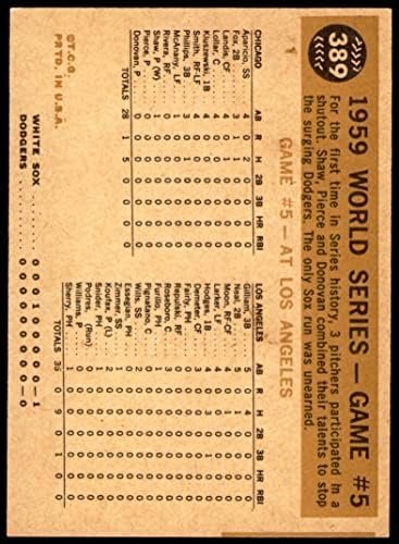 1960 Topps 389 1959 Dünya Serisi-Oyun 5 - Luis Swipes Üssü Luis Aparicio Los Angeles/Chicago Dodgers / White Sox