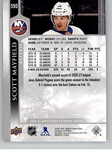 2020-21 Üst Güverte Genişletilmiş Seri 590 Scott Mayfield New York Islanders NHL Hokey Ticaret Kartı