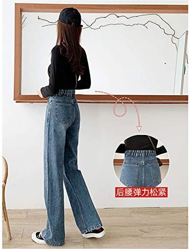 Andongnywell Kadın Ince Klasik Rahat Fit Düz Bacak Kot Cepler Jean Pantolon Orta Bel Geniş Bacak Kot pantolon