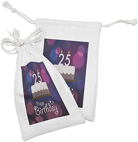 Ambesonne 25. Doğum Günü Kumaş Kese 2'li Set, Grafik Kek ve Mumlarla Odak Arka Planı Sanat Baskısı, Banyo Malzemeleri