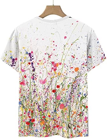 Crewneck T Shirt Kadın Kısa Kollu Pamuklu Çiçek Grafik Salonu Gevşek Fit Rahat Fit Bluz Tshirt Kızlar için EK