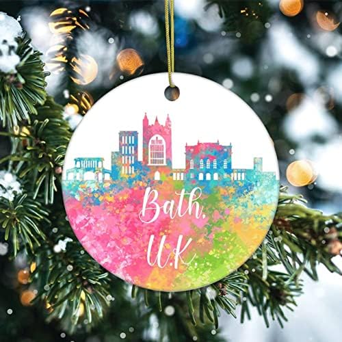 Cheyan Birleşik Krallık-Banyo Noel Süs, Noel Ağacı Süsleme için Noel Ev Dekor Şehir Suluboya Porselen Süs Noel Asılı