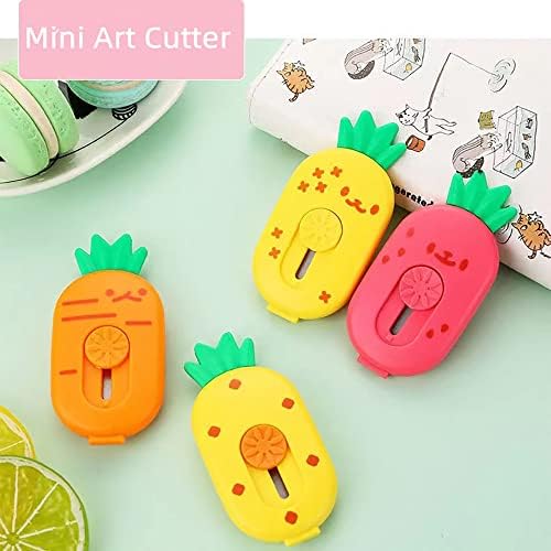 Mini Geri Çekilebilir Kutu Kesiciler, 3 Adet Sevimli Ananas Kağıt Kesici Mektup Açacağı Taşınabilir Maket Bıçağı Ofis