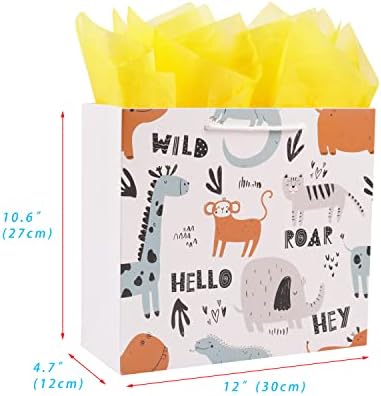 Lyforpyton Büyük hediye keseleri Kağıt Mendil ile 12x 4.7 x 10.6 Karikatür Hayvanlar hediye keseleri Çocuklar için