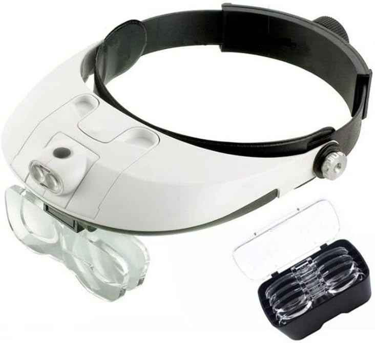 NUOPAIPLUS Kafa Monte Büyüteç, Çift LED Lamba Gözlük Büyüteç, 4 Lens Değiştirme Kafa Bandı Okuma için ışıklı büyüteç,