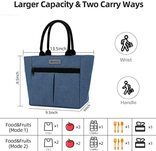 Öğle yemeği Çantası Kadın, Yalıtımlı Termal yemek taşıma çantası, yemek kabı Ofis İşleri için Ön Cepli Piknik Alışveriş