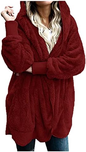 COKUERA kadın Sonbahar Moda Sevimli Polar kapüşonlu ceket Rahat Büyük Boy Uzun Kollu Rahat Hırka Ceket Cep Bayan