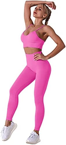 IWEMEK kadın Dikişsiz Yoga Egzersiz Setleri 2 Parça Yüksek Bel Tayt Spor Sutyeni Spor Giyim Kıyafetler Giyim