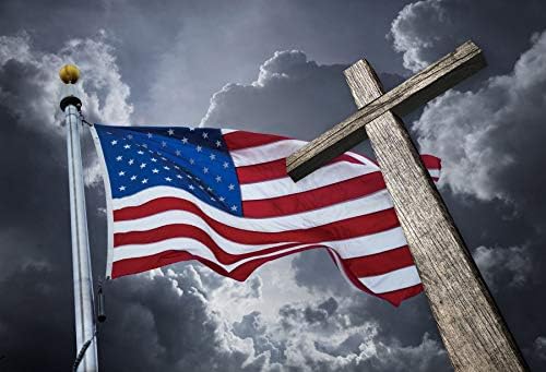 Laeacco Amerikan Bayrağı Vinil Fotoğraf Backdrop 10x8ft Mesih Çapraz Arka Plan Yıldız ve Çizgili Ahşap Haç Koyu Bulutlar