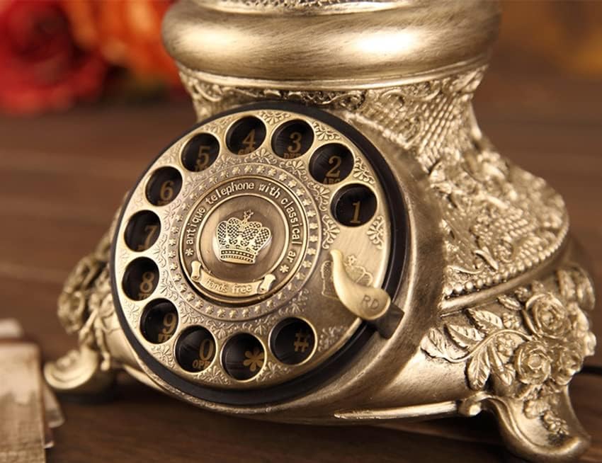 QUUL Antika Altın Kablolu Telefon Retro Vintage Döner Masa Telefon Telefon Tekrar Arama, Eller Serbest, ev ofis dekorasyonu