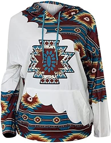 Shusuen Bayan Geometrik At Baskı Kapşonlu Tops Uzun Kollu İpli Kazak, Tarzı Kapüşonlu Sweatshirt Cepler ile