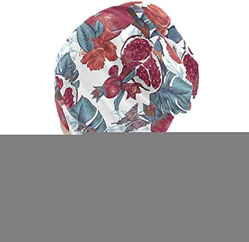 Kafatası Kap Uyku Kap Çalışma Şapka Bonnet Beanies Kadınlar için Vintage Çiçekler Çiçek Yaprakları Tropikal Kırmızı