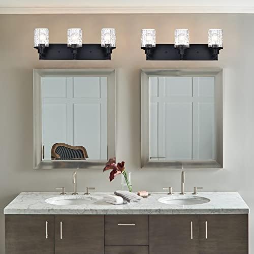 MELUCEE banyo Vanity ışık fikstürü, 3-Light mat siyah Vanity ışık Modern banyo aydınlatma, Ayna üzerinde banyo için