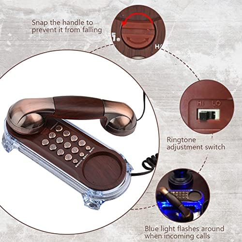 Antika Retro Duvara Monte Telefon Kablolu Telefon, Antika Flaş Telefonlar, Uzatma Telefonu, Mavi Aydınlatmalı Moda