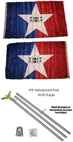 AES Şehir San Antonio 3'x5' Polyester 2 Kat Çift Taraflı Bayrak 6' Galvanizli Bayrak Direği Kiti ile Kartal Topper
