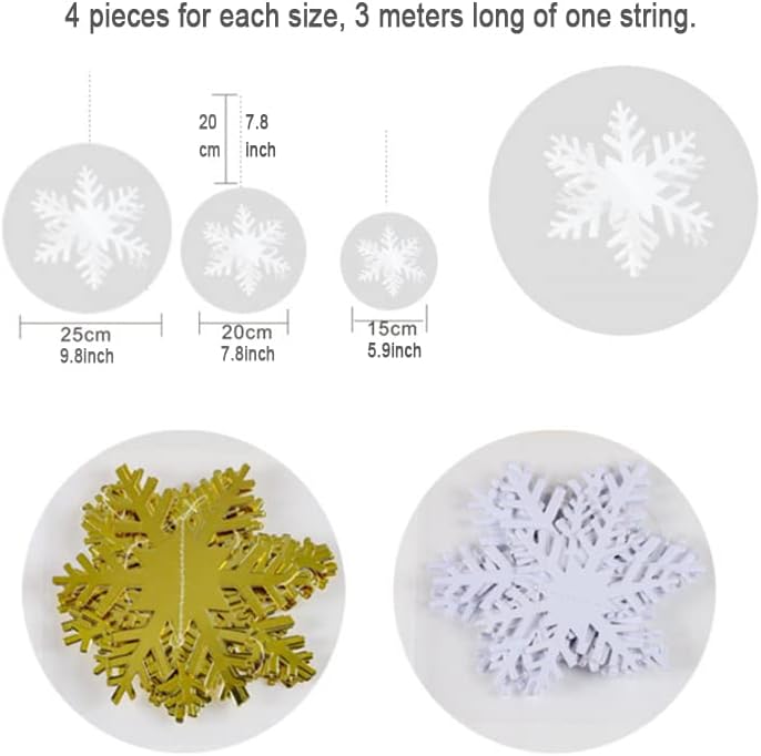 24 Pcs 3D Altın Asılı Kar Tanesi Süslemeleri Noel Altın Asılı Kar Tanesi Süsler Glittery Kar Taneleri Garland Banner