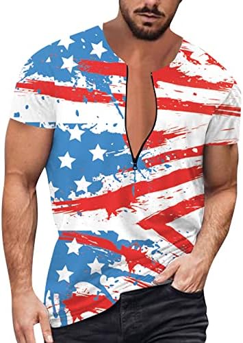Uzun Kollu erkek gömlek Gömlek Erkek Yaz Bağımsızlık Günü Bayrağı Dijital 3D Baskı Fermuar T Shirt Kısa Gömlek erkekler