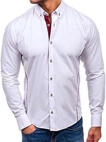 Erkekler Uzun Kollu Şık Elbise Gömlek Düz Renk Casual Düğme Aşağı Gömlek Düzenli Fit Turn-Aşağı Yaka Gömlek Üst (Beyaz,