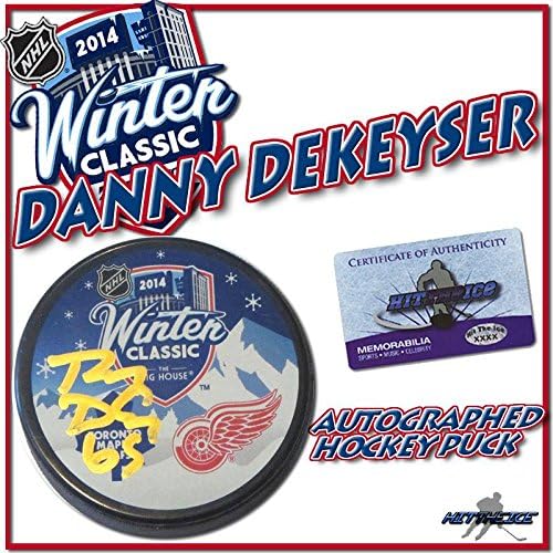 DANNY DEKEYSER İmzalı 2014 KIŞ KLASİK DİSKİ kırmızı KANATLAR-w / COA 3-İmzalı NHL Diskleri