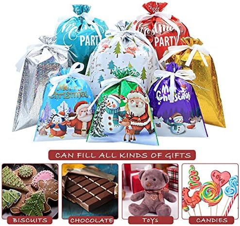 Noel İpli Hediye Paketi Çanta 35 adet Çeşitli Boyutlarda Folyo Hediye Paketi Santa Çuval Torbalar Kurdele ile Goody