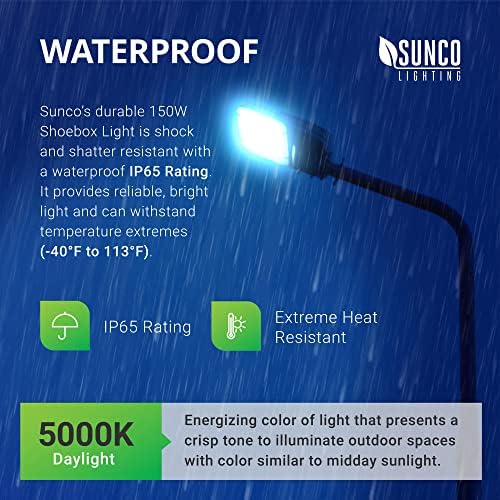 Sunco LED Otopark Işığı, Direk Dış Mekan Sokak Lambaları 150W Alacakaranlıktan Şafağa Fotosel HID Değiştirme, 5000K