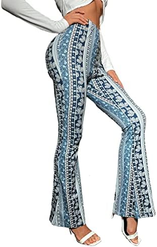 Kadın Boho Retro Çan Alt-70s Vintage Çiçekli Flare Yüksek Bel Streç Tayt günlük pantolon Yoga Pantolon