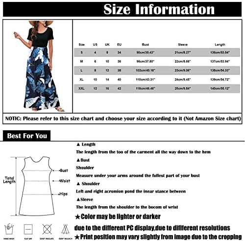 Fragarn Etekler Kadınlar için Diz Boyu, moda Bayan Gevşek Yaz Yuvarlak Boyun Baskı Kısa Kollu Ekleme Elbise