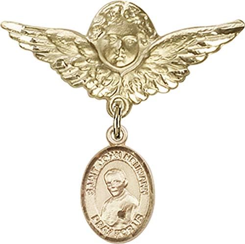 Jewels Obsession St. John Neumann Cazibeli Bebek Rozeti ve Kanatlı Melek Rozet Pimi | 14 Ayar Altın St. John Neumann