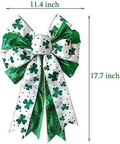 LOKESİ Aziz Patrick Günü Çelenk Yay, Büyük Glitter Yeşil Yonca Yonca Hediye Yay Aziz Patrick Günü İrlandalı Tatil