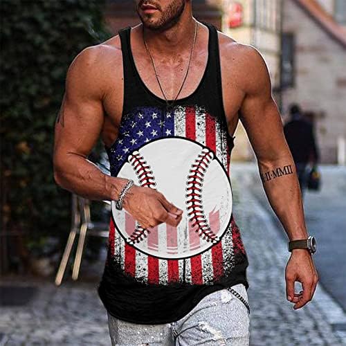 Erkekler için Üstleri Erkek Yaz Beyzbol Bayrağı Baskılı Tankı Üstleri I Şekilli Yuvarlak Boyun Kolsuz Yelek Bluz
