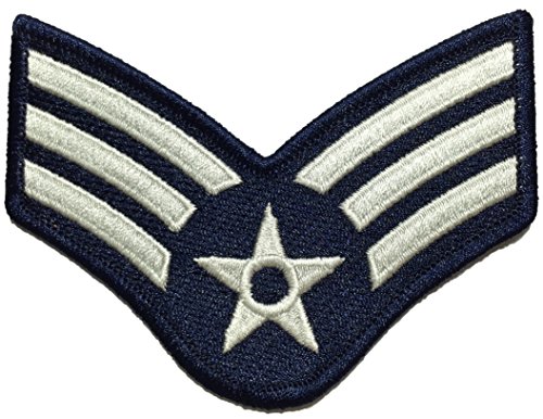 Kıdemli Havacı Mavi ve Gümüş Büyük ABD Hava Kuvvetleri USAF CHEVRON Rütbe Askeri ABD Ordusu Moral Aplike İşlemeli