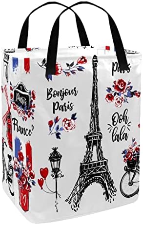 Bonjour Paris Fransa Kültür Baskı Katlanabilir çamaşır Sepeti, 60L Su Geçirmez çamaşır sepetleri çamaşır Kutusu Giysi