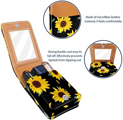 ORYUEKAN Ruj Kılıfı Ayna ile Sevimli Taşınabilir Makyaj Çantası kozmetik torbası, Modern Ayçiçeği Vintage Çiçekli