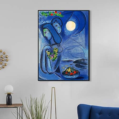 INVİN SANAT Çerçeveli Tuval Giclee Baskı Sanat Rüya Marc Chagall Duvar Sanatı(Siyah İnce Çerçeve,24x 32)