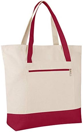 BagzDepot bez alışveriş çantası fermuarlı Toplu El Sanatları için 18 Pamuklu Büyük alışveriş çantası Kolları ile (12
