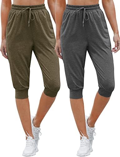 Syhood 2 Paket Kadın Capri Sweatpants kadın İpli Kapriler Rahat Kırpılmış koşucu cepli pantolon