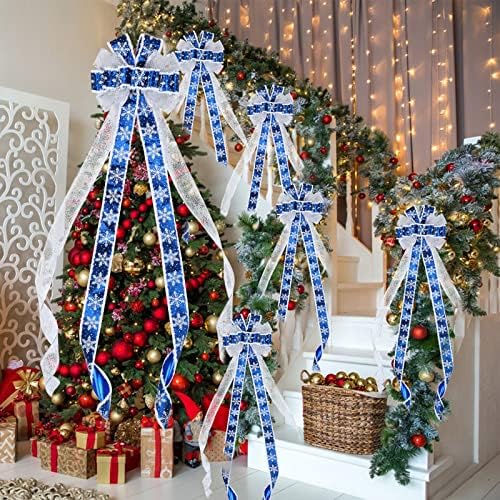 Noel Ağacı Topper Yay, Flama Kablolu Kenarlı 13x53 inç Büyük Noel Yayları Noel Şeridi, Noel Ağacı Çelenk Kapısı Tatil