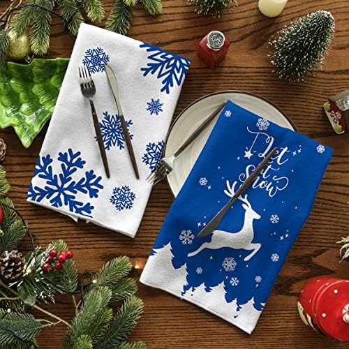 Artoid Modu Elk Kar Merry Christmas Mutfak Havluları ve Bulaşık Havluları Mavi, 18 x 26 inç Kış Noel Tatili Pişirme