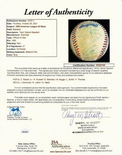 1995 AL All-Star Takımı beyzbol Kirby Puckett Cal Ripken'i imzaladı Frank Thomas JSA-İmzalı Beyzbol Topları