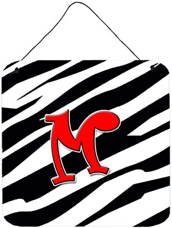 Caroline'ın Hazineleri CJ1024-MDS66 M Harfi İlk Monogram-Zebra Kırmızı Duvar veya Kapı Asılı Baskılar, alüminyum Metal
