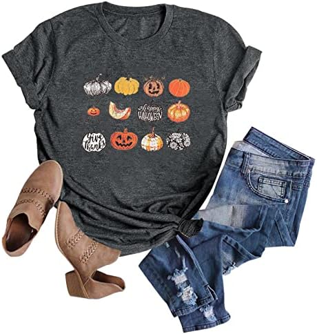 Bayan Sonbahar Kabak T Shirt Komik Kısa Kollu Cadılar Bayramı Grafik Tees Tops Bayan Kısa Kollu İpek Bluz