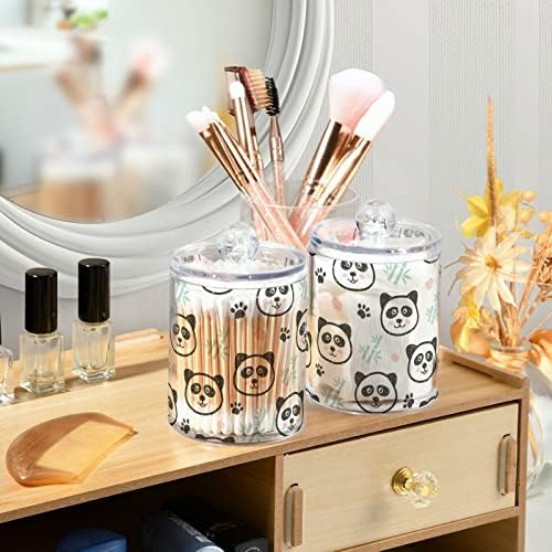 Sevimli Panda Bambu Pamuklu Çubuk Tutucu Banyo Kapları Kapaklı Kavanozlar Pamuklu Çubuk için Set Pamuk Top Ped Yuvarlak